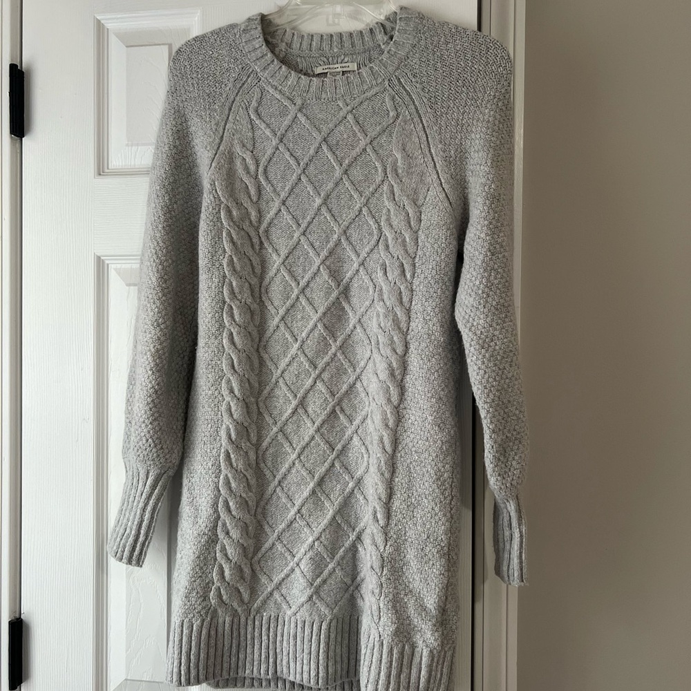 American Eagle Outfitters Light Gray Cable Knit Sweater Dress